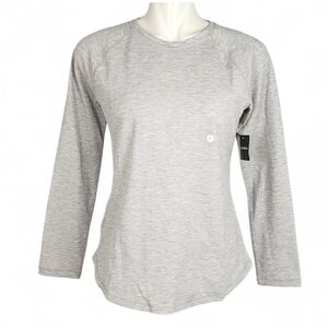 NWT Eddie Bauer Women's Grey Waffle Cotton Top Thermal Crew Neck Long Sleeves M